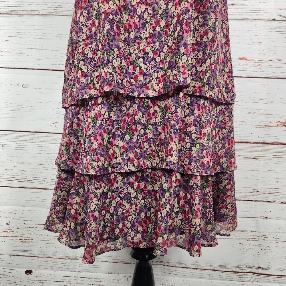 LAUREN RALPH LAUREN Tiered Floral Ruffle Hem Dress Size 10 - Picture 3 of 8